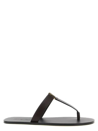 Saint Laurent Babylone Flat Sole Open Toe Sandals In Brown