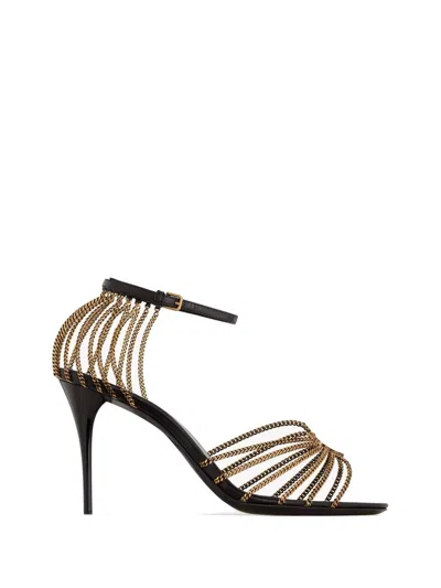 Saint Laurent Babylone Sandals In Smooth Leather And Metal Shoes In Black