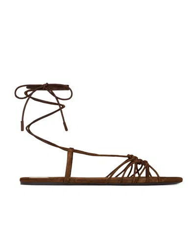 Saint Laurent Babylone Suede Lace-up Sandals In Brown
