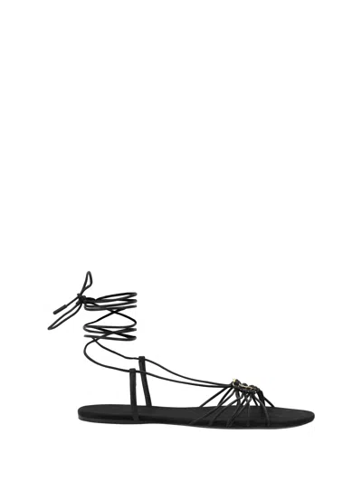 Saint Laurent Ankle Strap Babylone Flat Sandals In Black
