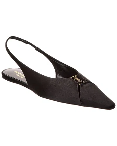 Saint Laurent Babylone Satin Slingback Flat In Black