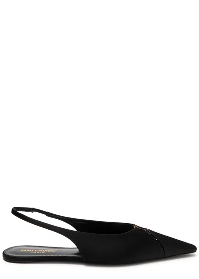 Saint Laurent Babylone Leather Ysl Slingback Ballerina Flats In Black