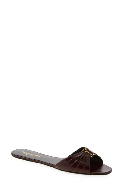 Saint Laurent Babylone Slide Sandal In Burgundy
