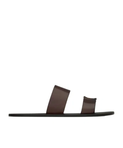 Saint Laurent Babylone Slides In Smooth Leather In Brown
