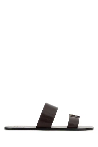 Saint Laurent Babylone Slides In Smooth Leather In Brown