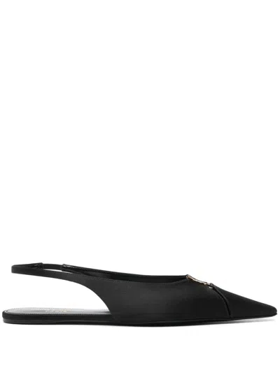 Saint Laurent Babylone Embellished Leather Slingback Point-toe Flats In Black