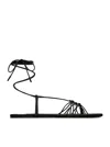 Saint Laurent Black Sandals With Cassandre Logo And Laces Around The Ankle In Leather Woman In Black