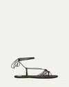 Saint Laurent Black Sandals With Cassandre Logo And Laces Around The Ankle In Leather Woman In Nero