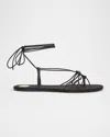 Saint Laurent Black Sandals With Cassandre Logo And Laces Around The Ankle In Leather Woman In Nero