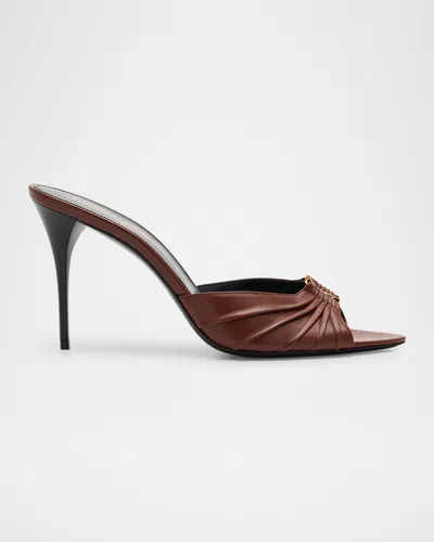 Saint Laurent Babylone Ysl Ruched Leather Mule Sandals