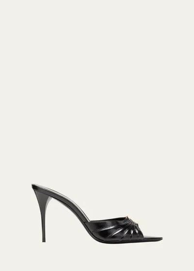 SAINT LAURENT BABYLONE YSL RUCHED LEATHER MULE SANDALS
