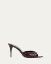 Saint Laurent Babylone Embellished Gathered Glossed-leather Mules In Bordeaux