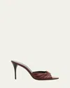 Saint Laurent Babylone Ysl Ruched Leather Mule Sandals In Brown