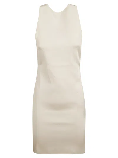 Saint Laurent Back Cross Strap Sleeveless Dress In Natural