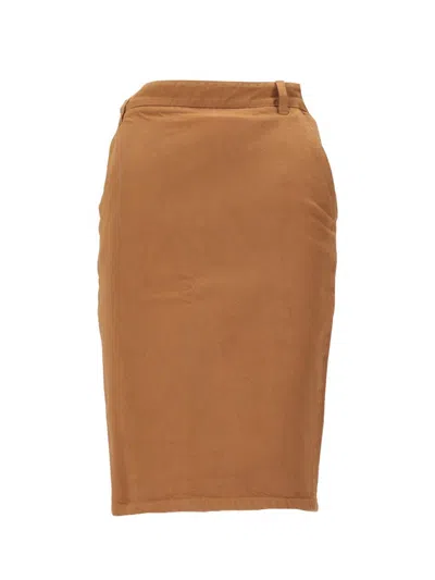 Saint Laurent Back Slit Skirt Rr7276or Ecru In Brown