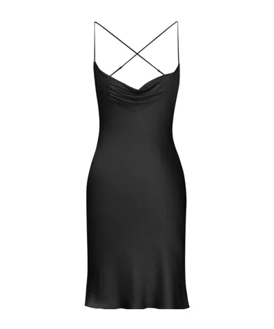 Saint Laurent Backless Cowl Dress In Silk Satin In Black