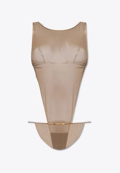 Saint Laurent Open-back Silk-blend Georgette Bodysuit In Beige