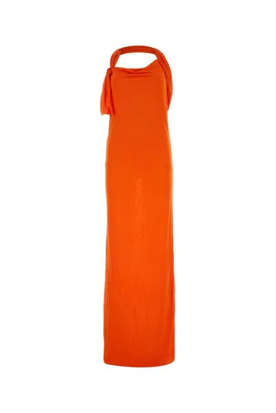 Saint Laurent Backless Halter Dress In Orange