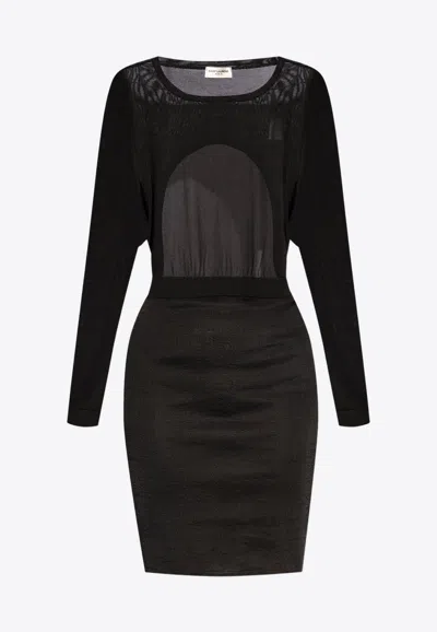 Saint Laurent Backless Knitted Mini Dress In Black