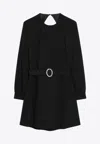 Saint Laurent Wool-cotton Belted A-line Mini Dress In Black