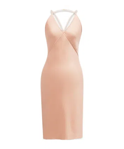Saint Laurent Backless Silk Slip Dress In Nude