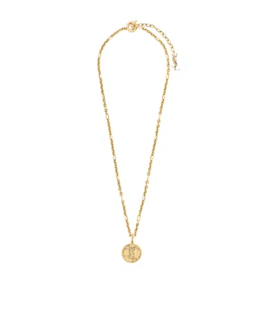Saint Laurent Badge Metal Necklace In Gold