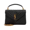 Saint Laurent College Medium Ysl Matelasse Lambskin V-flap Crossbody Bag With Golden Hardware