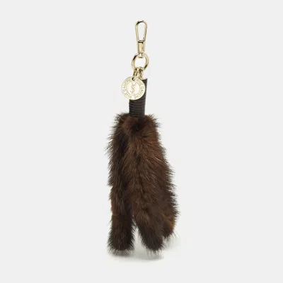 Pre-owned Saint Laurent Bag Charm Brown Mink Tail Fur
