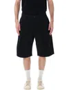 Saint Laurent Denim Bermuda Shorts With Pockets And Loops In Black Cosmo