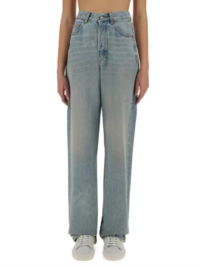 Saint Laurent Baggy Long V-waist Jeans In Denim