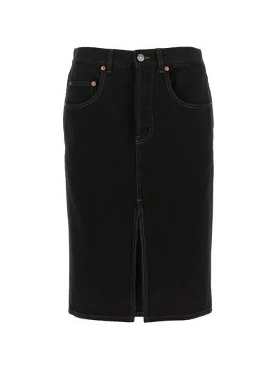 Saint Laurent Baggy Split-front Denim Pencil Skirt In Black