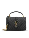 Saint Laurent College Medium Ysl Matelasse Lambskin V-flap Crossbody Bag With Golden Hardware In Black