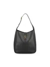 Saint Laurent Le 5a7 Large Ysl Shoulder Hobo Bag In Smooth Leather In Black
