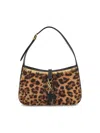 Saint Laurent Leopard Patterned Logo Plaque Tote Bag In Brown