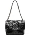 Saint Laurent Niki Medium Flap Ysl Shoulder Bag In Crinkled Leather In Black