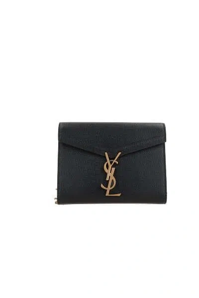 Saint Laurent Cassandra Chained Wallet In Black