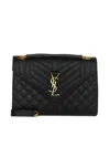 Saint Laurent Envelope Medium Quilted Textured-leather Shoulder Bag In Black+black