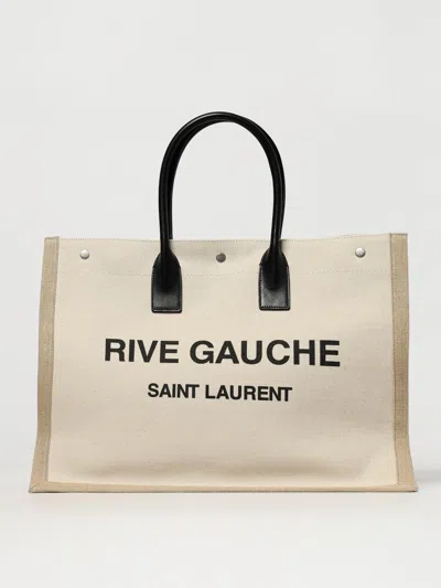 Saint Laurent Rive Gauche Cotton Tote Bag In Neutrals
