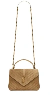 Saint Laurent Medium College Quilted Suede Shoulder Bag In Multi