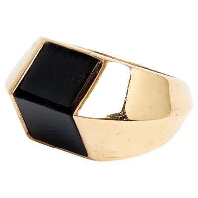 Pre-owned Saint Laurent Bague Chevaliere Tdd54 Onyx Opyum Signet Ring Us7 Ysl In Black