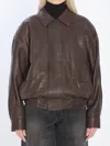 Saint Laurent Pointed-collar Balloon-seelves Lambskin Jacket In Brown