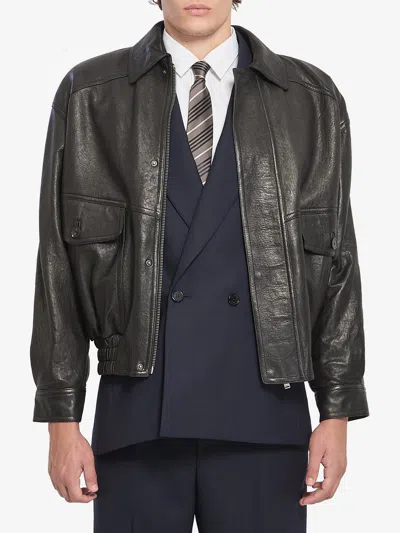 Saint Laurent Balloon Bomber Jacket In Lambskin Leather In Black