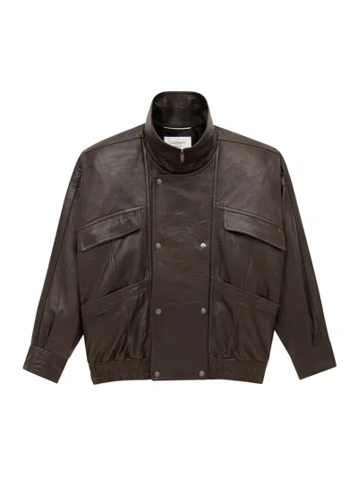 Saint Laurent Balloon Lambskin Bomber In Brown