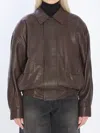 Saint Laurent Balloon Lambskin Leather Bomber Jacket In Brown