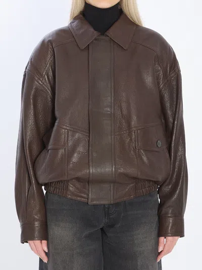 SAINT LAURENT BALLOON LAMBSKIN LEATHER BOMBER JACKET