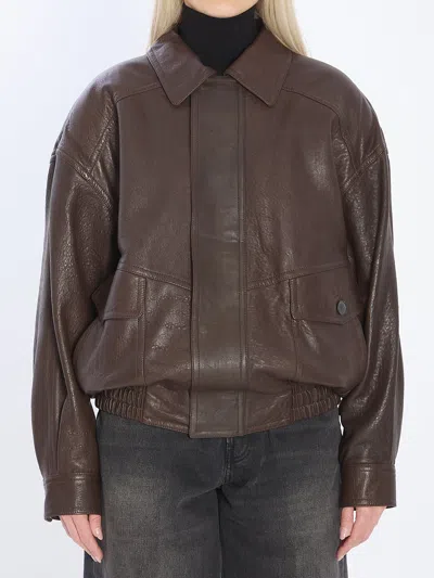 SAINT LAURENT SAINT LAURENT BALLOON LAMBSKIN LEATHER BOMBER JACKET