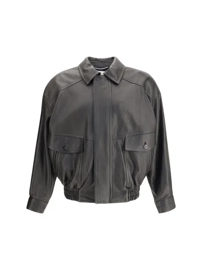 Saint Laurent Balloon Leather Jacket In Black