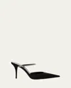Saint Laurent Barbara Crystal-embellished Satin Mule Pumps In Black