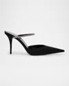 Saint Laurent Barbara Crystal-embellished Satin Mule Pumps In Black