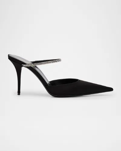 SAINT LAURENT BARBARA CRYSTAL-EMBELLISHED SATIN MULE PUMPS